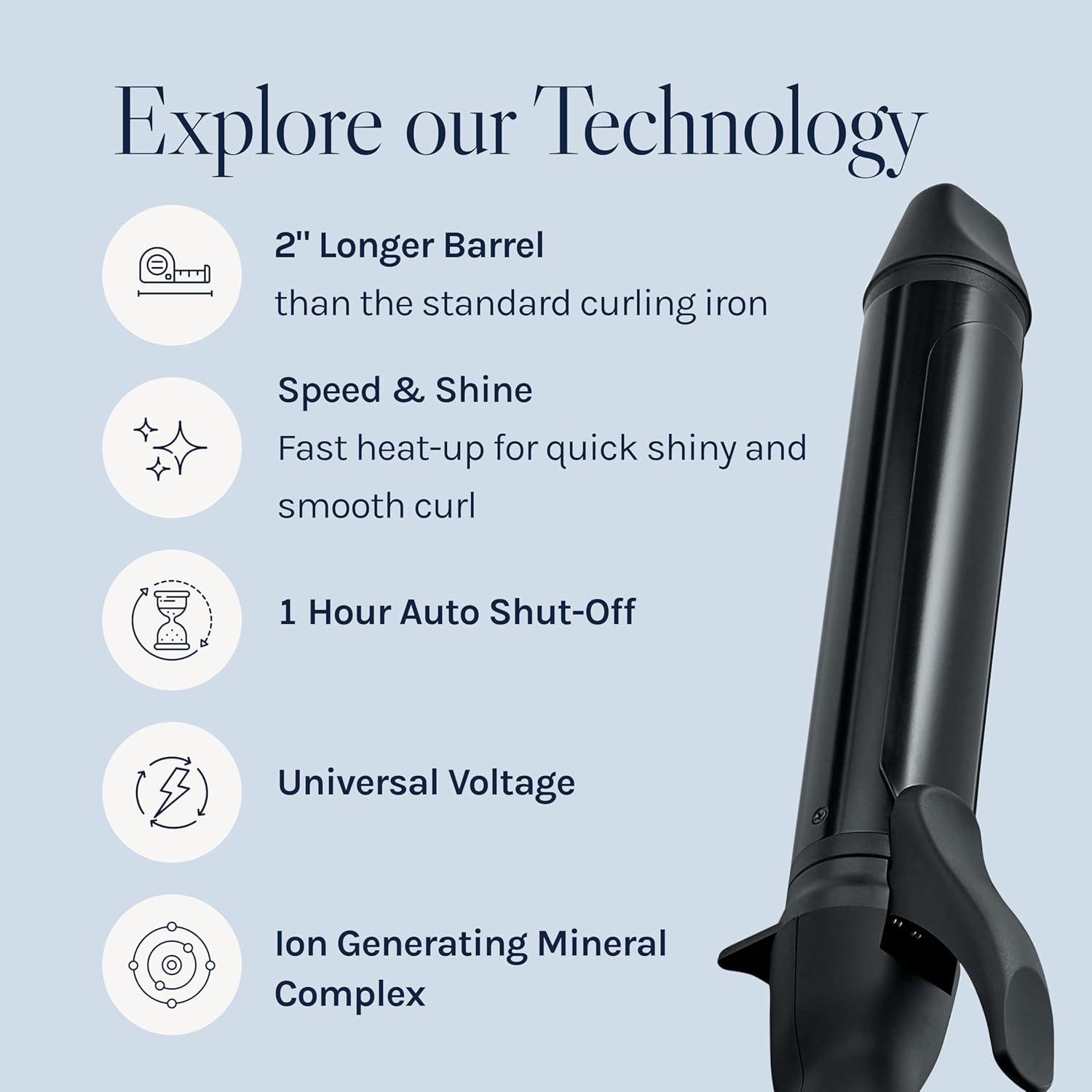 imageBio Ionic Long Barrel StylerCurling Iron with Moisture Heat Technology amp NanoIonic MX Verstatile Curling WandBlack