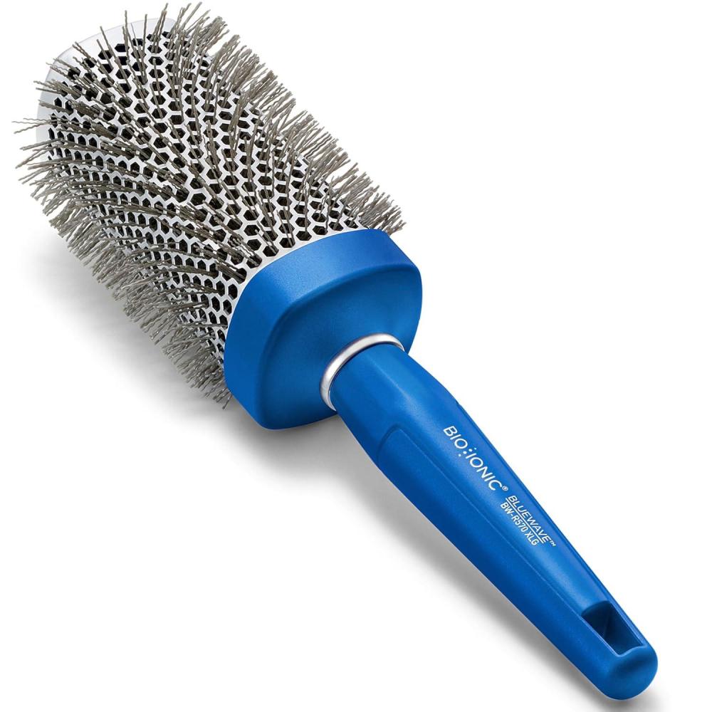 imageBio Ionic BlueWave Conditioning SquareRound Brush Create Volume amp Smooth Hair Quickly Crimped Bristles Add Root Tension Styling Brush For Bouncy Blowouts All Hair Types amp Textures2 Inch X Large