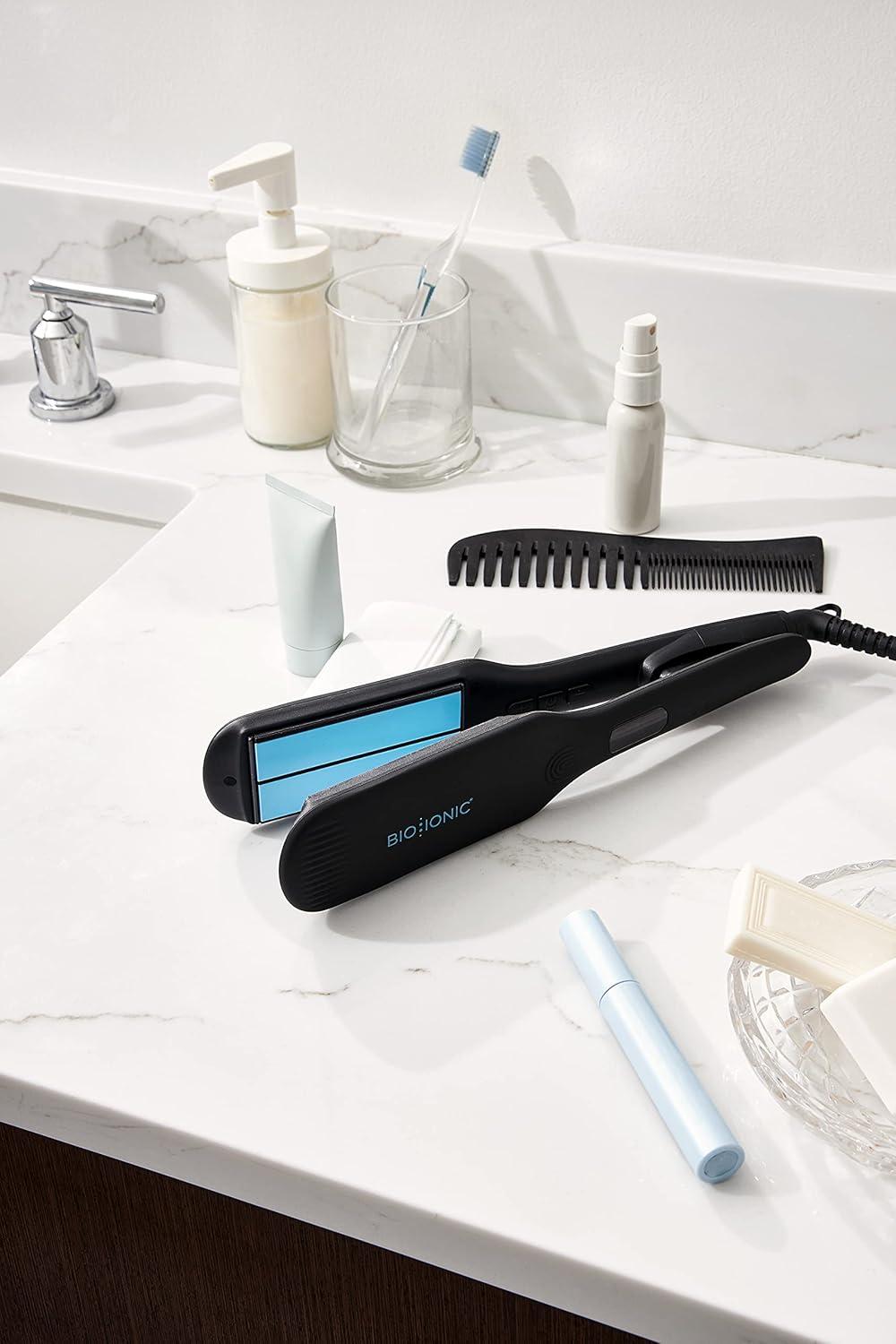 imageBIO Ionic Onepass Styling Flat Iron with NanoIonic amp Moisturizing Heat Technology Hydrated and FrizzFree Hair Ceramic Hair Straightener with Silicone Strip for Gentle OnePass StylingBlack