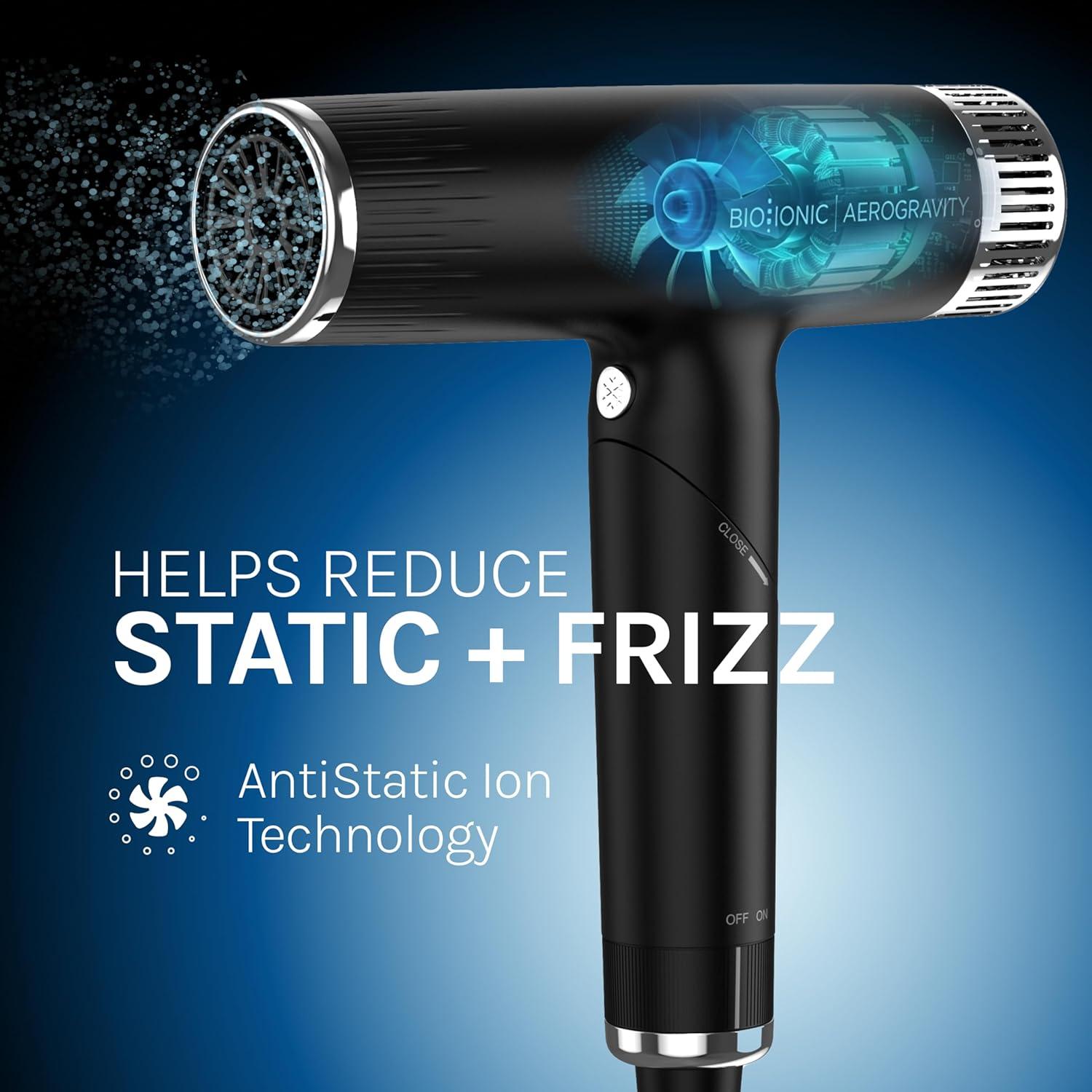 imageBio Ionic AeroGravity Featherlight Hair Dryer Foldable Handle Reduces Frizz amp Static Compact UltraLightweight Blow Dryer Dual Voltage Includes Diffuser amp Concentrator Nozzle Travel Essentials